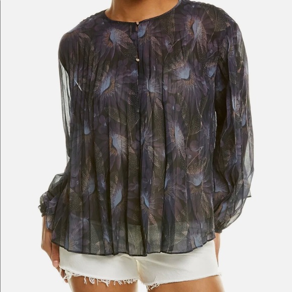 Vince Tops - Vince Deco Floral Long Sleeve Pleated Blouse